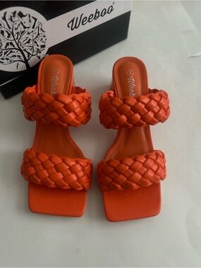 Weeboo Braided Double-Strap Mules in Bright Orange